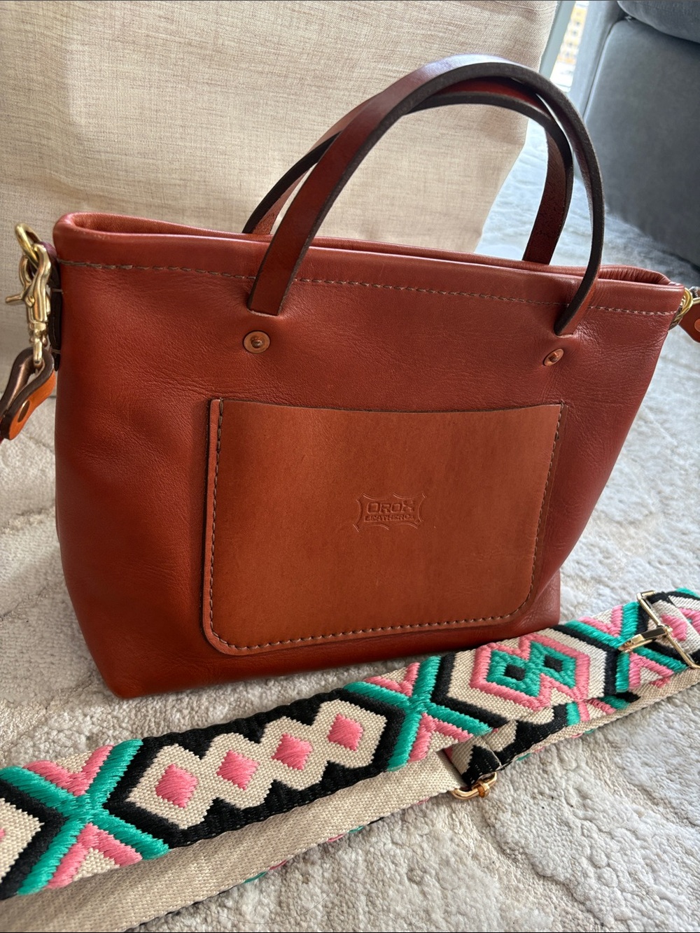 OROX Leather Co Women's Chestnut Leather Tote with Removable Strap
